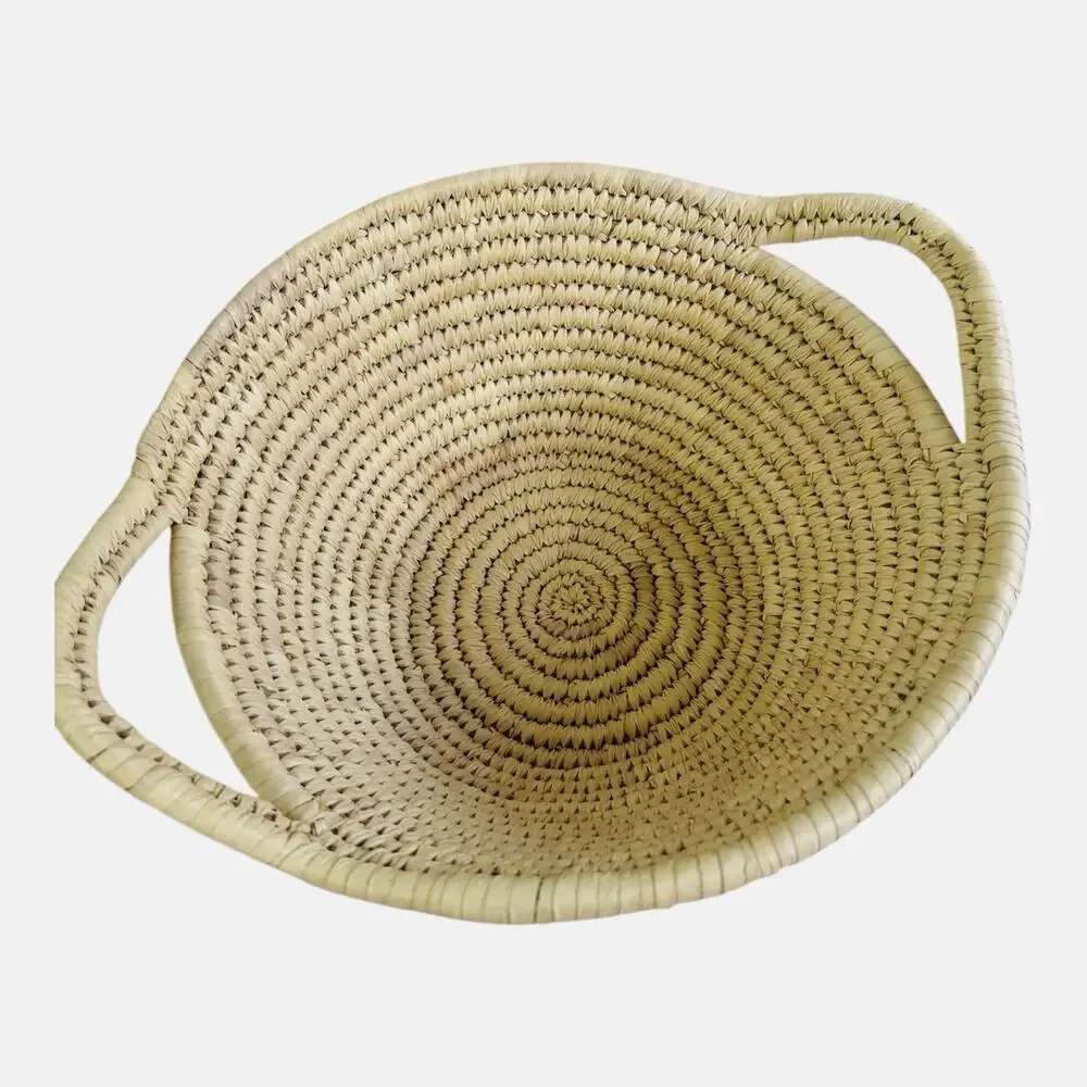 Handwoven Basket With Handles Woven Design 11.5” Diameter 5.5” Depth